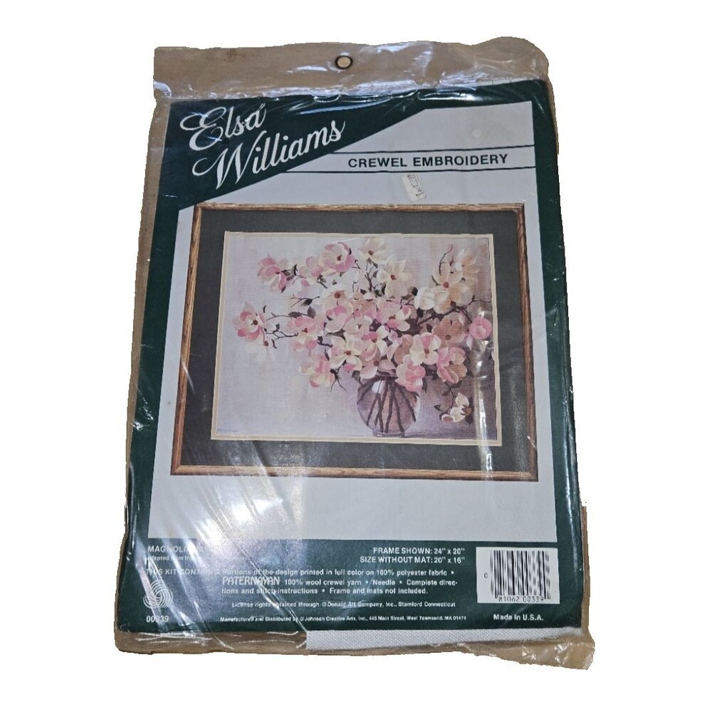 Elsa Williams Magnolia Vase Crewel Embroidery Kit Floral Flowers Craft Wool Yarn